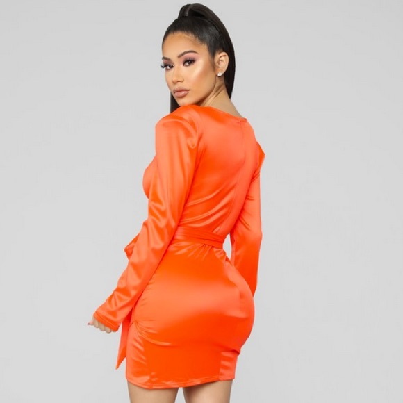 Neon Orange Satin Dress - Picture 3 of 3
